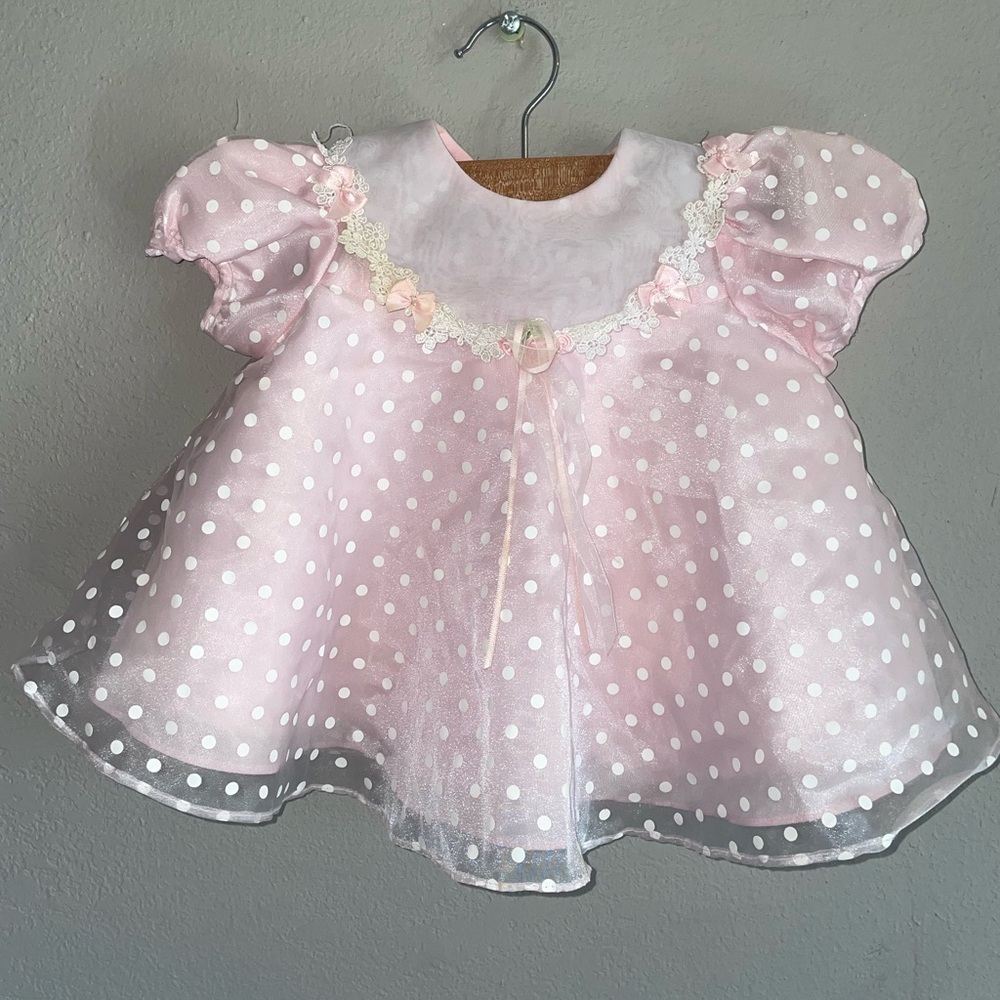Vintage Pink Polka Dot Baby girl Dress 6 months